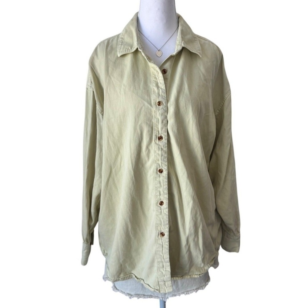 Favorite Daughter Oversized Button Up The Ex-Boyfriend Shirt Yellow Green Small
